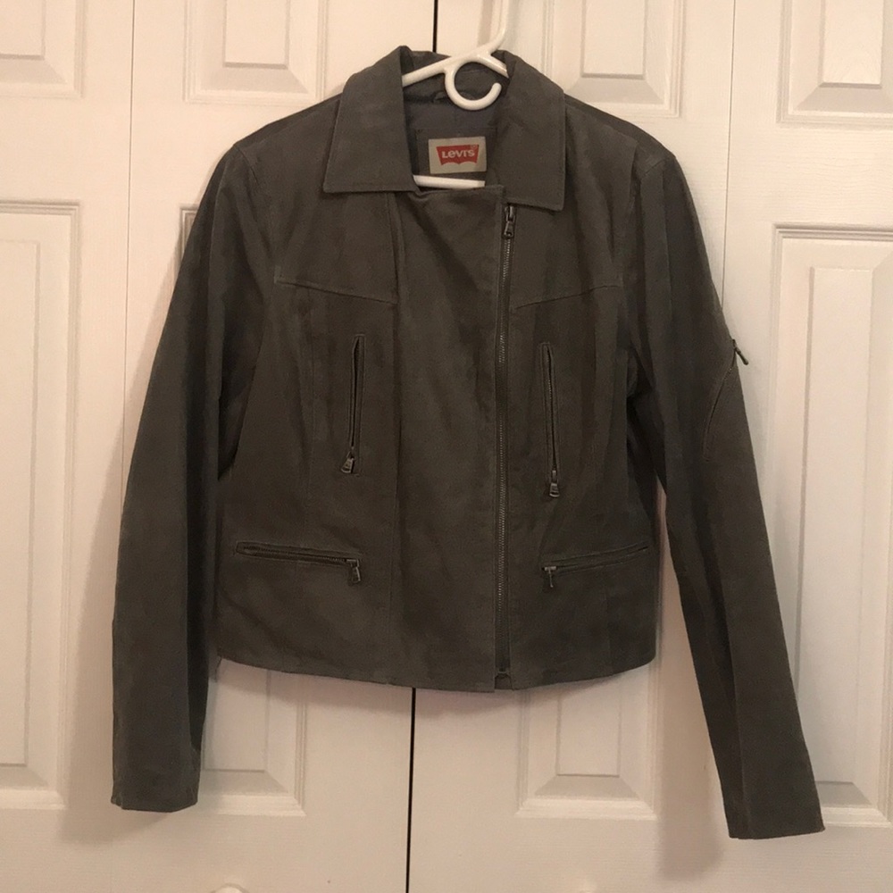 Levi’s Grey Leather & Suede Moto Jacket Size Large